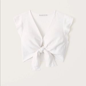 Abercrombie Tie Front Linen Ruffle Sleeve Top